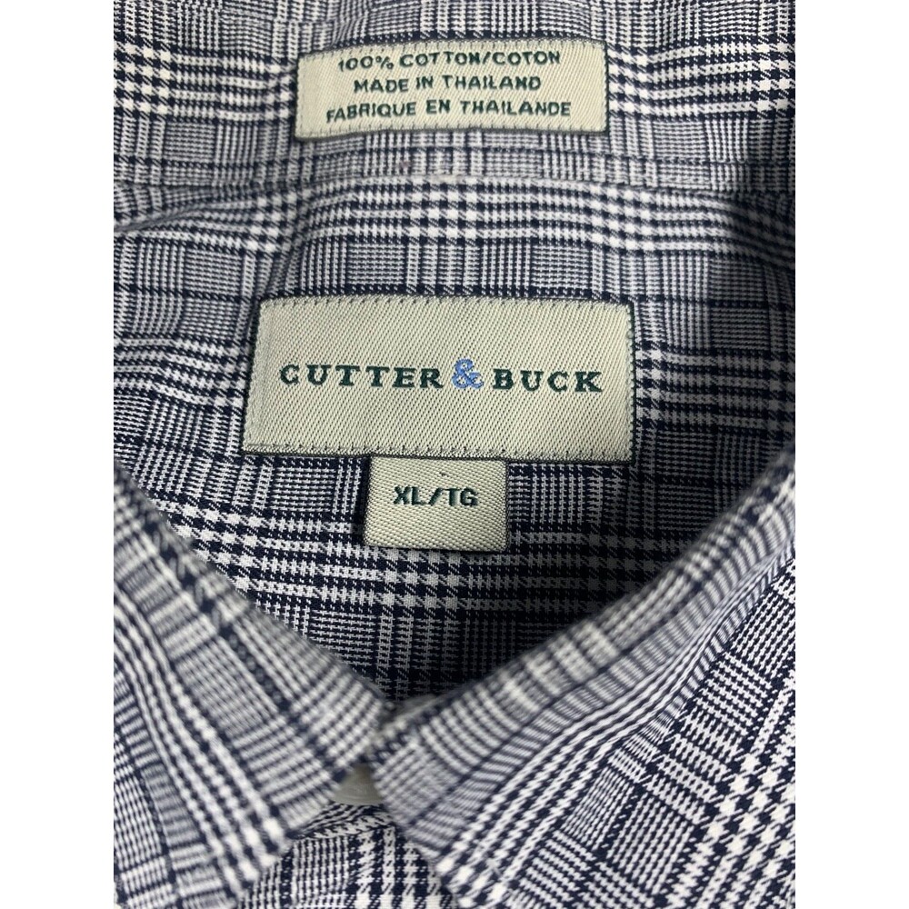 Cutter & Buck Cotton Shirt Mens XL Gray Glen Plaid Button-Up Long Sleeve - Picture 2 of 9